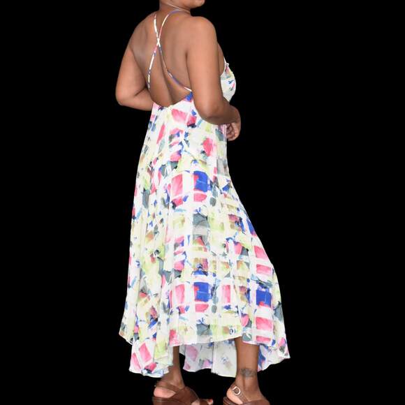 Joie Cinthia Halter Dress White Silk Watercolor Print Handkerchief Midi Slip 4 - Picture 7 of 16